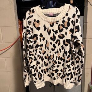 Pink Lily Cream and Black Leopard Sweater